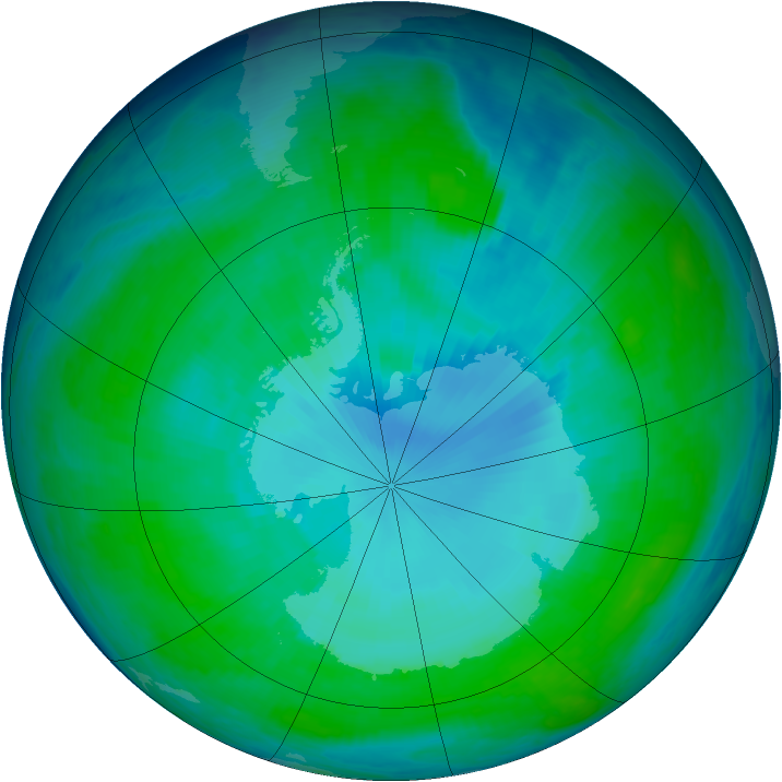 Antarctic ozone map for 07 January 1998